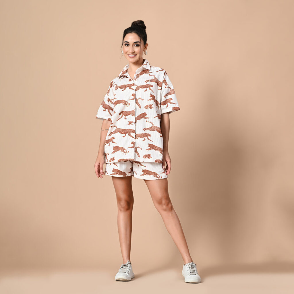 LEOPARD CORDUROY PRINTED CO-ORD SET