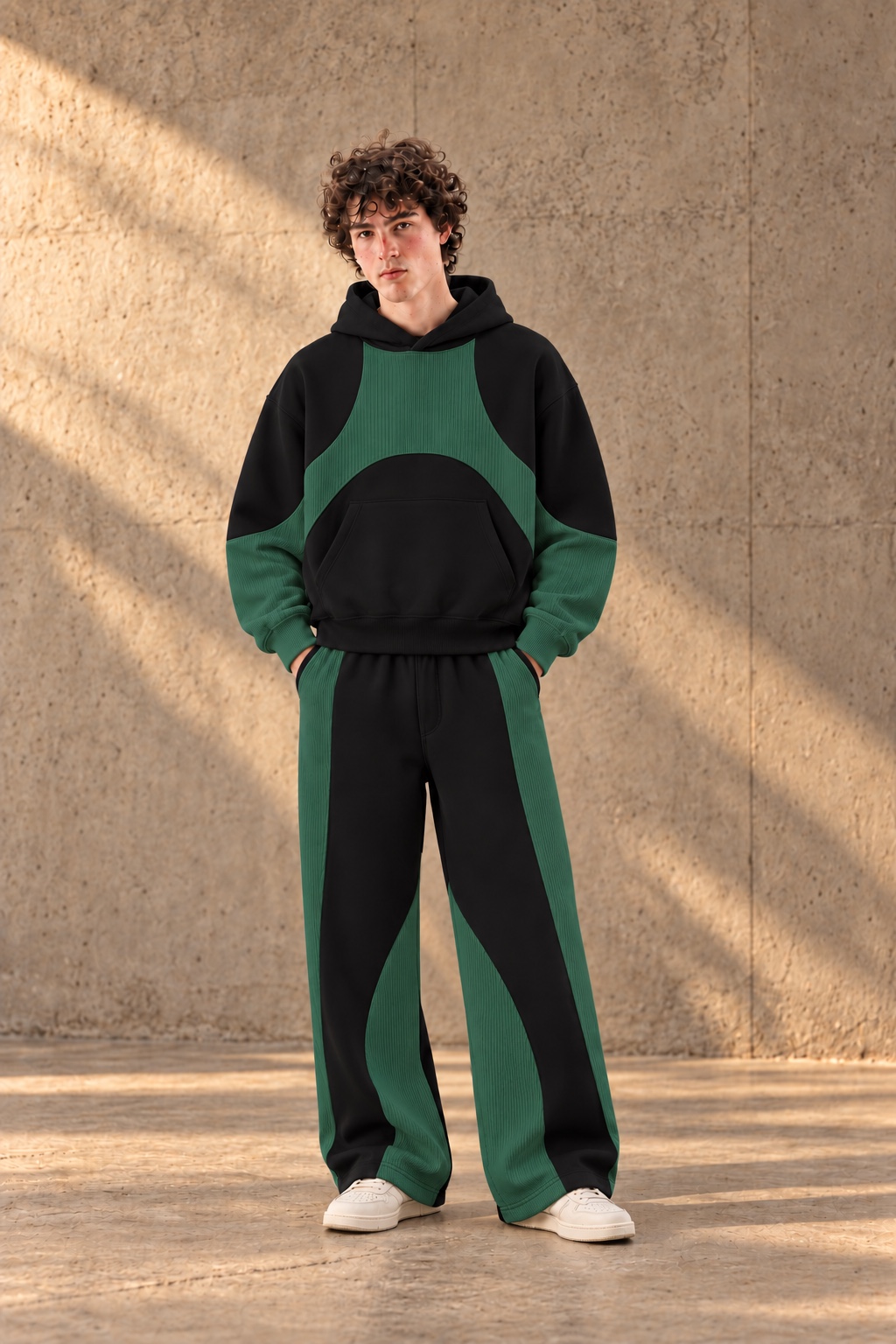New Aesthetic Co-ord Set in black and forest green, complete front view