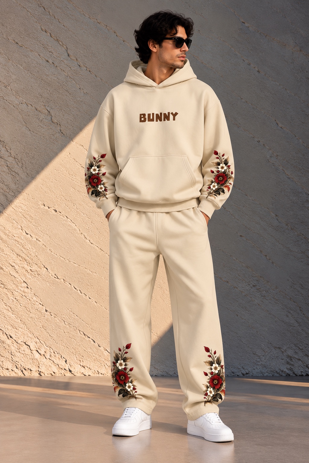 Beige Bunny matching hoodie and lower co-ord set