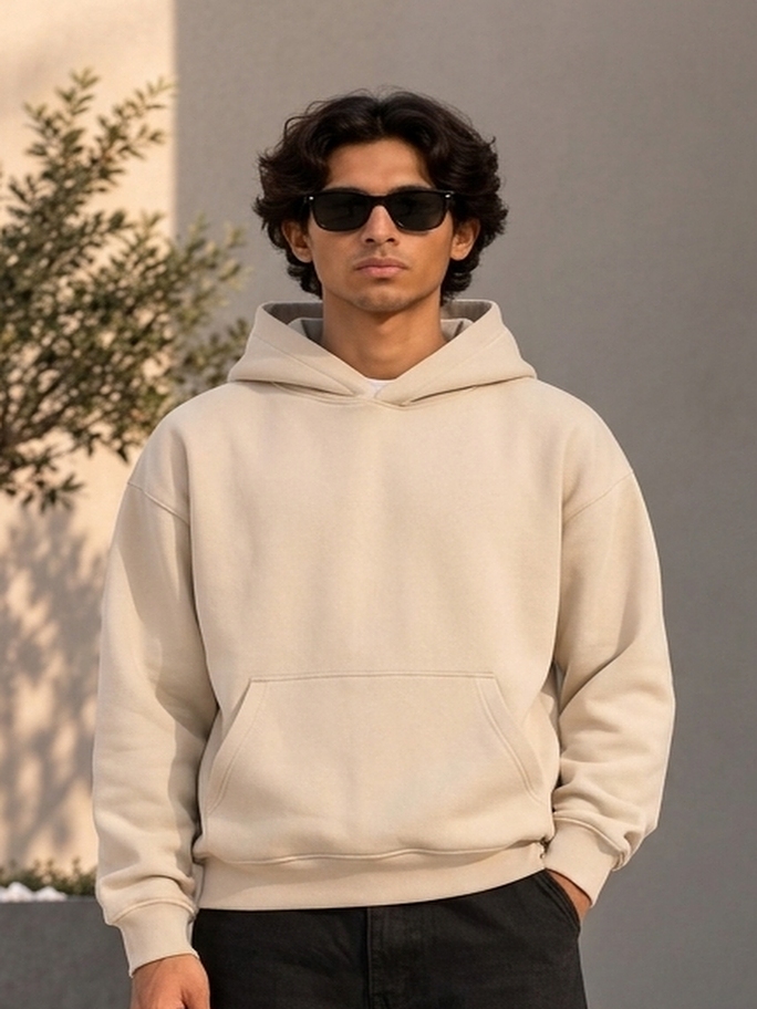 Solid Plain Hoodie - Sand Beige