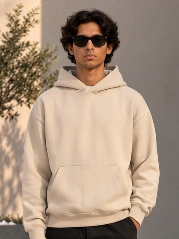 Solid Plain Heavyweight Hoodie - Sand Beige