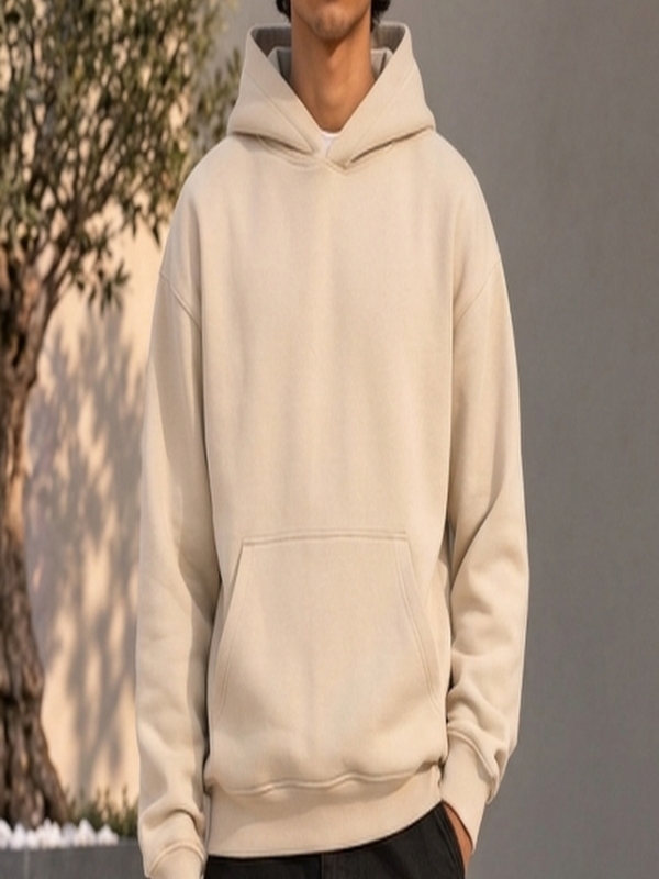 Solid Plain Heavyweight Hoodie - Sand Beige