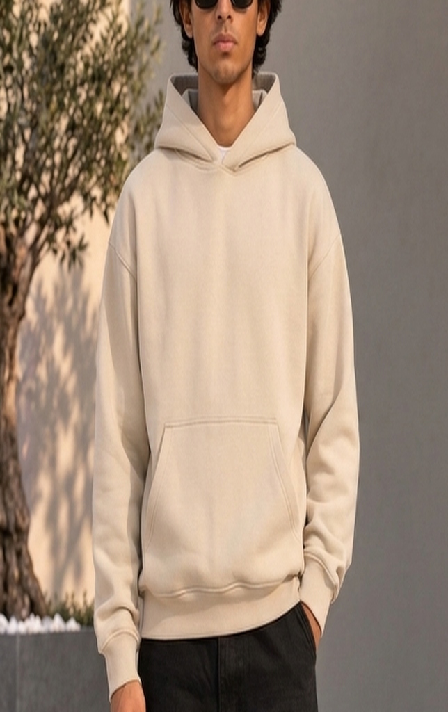 Solid Plain Hoodie - Sand Beige