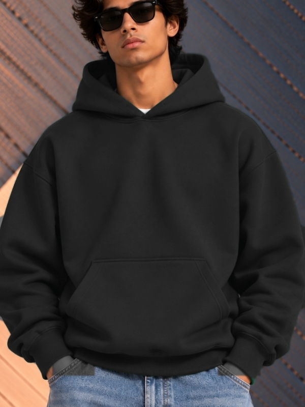Solid Plain Heavyweight Hoodie - Onyx Black