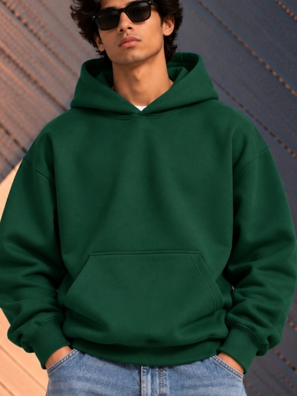 Solid Plain Heavyweight Hoodie - Forest Green